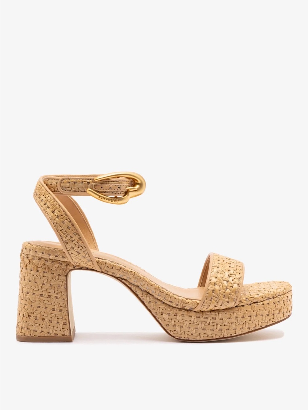 Larroude Dolly Verona Low Sandal Natural Raffia Beige Leather Size 7.5 Open Toe